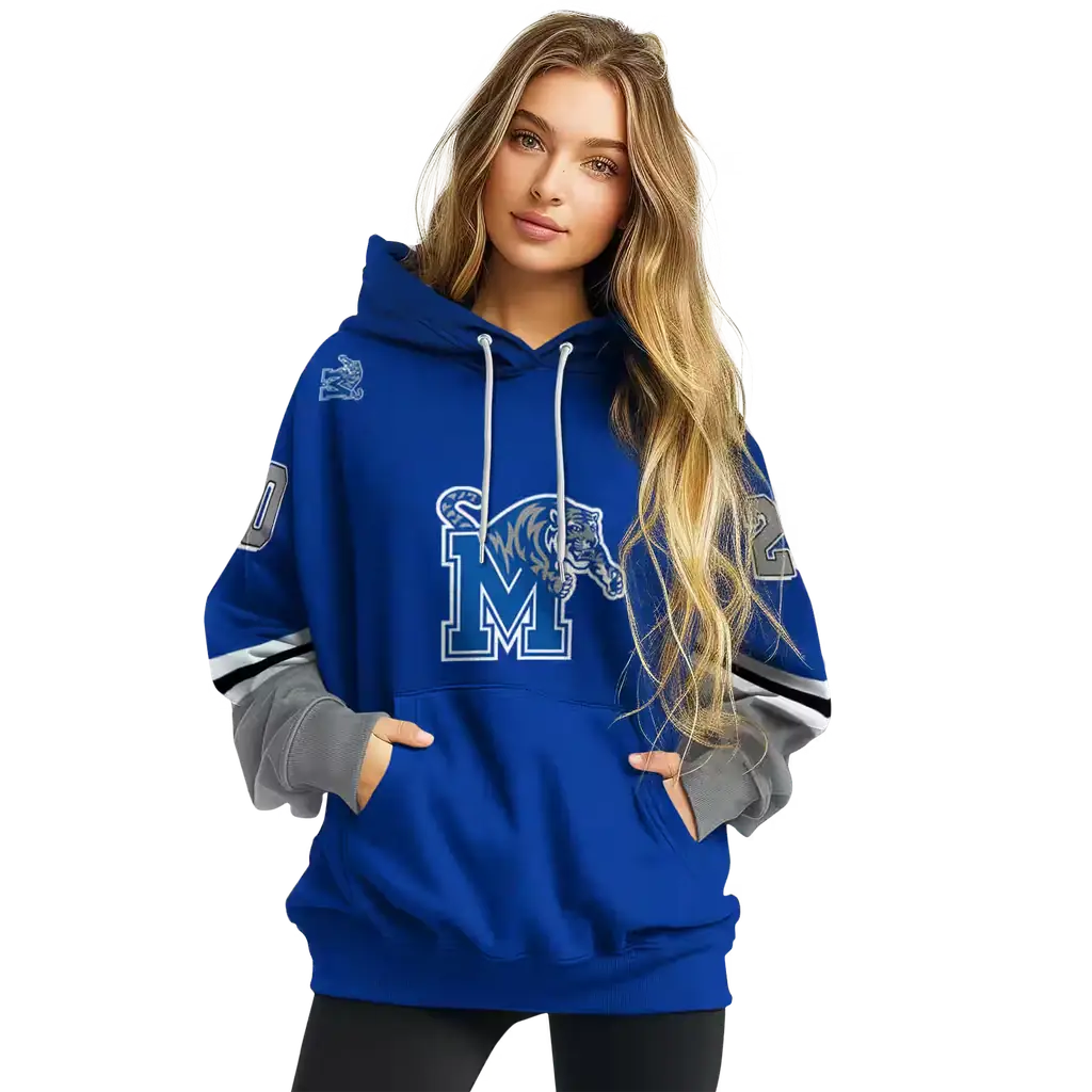 personalized memphis tigers striped sleeves blue hoodie high quality personalized memphis tigers striped sleeves blue hoodie high quality