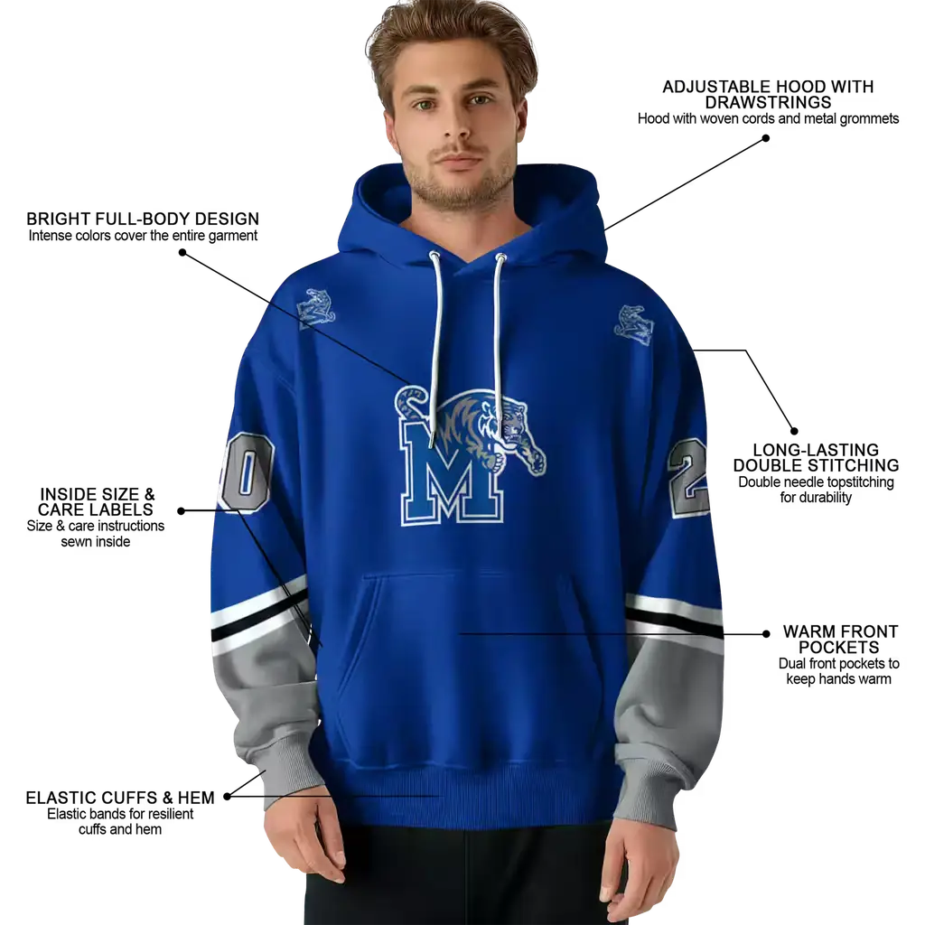 personalized memphis tigers striped sleeves blue hoodie latest model personalized memphis tigers striped sleeves blue hoodie latest model