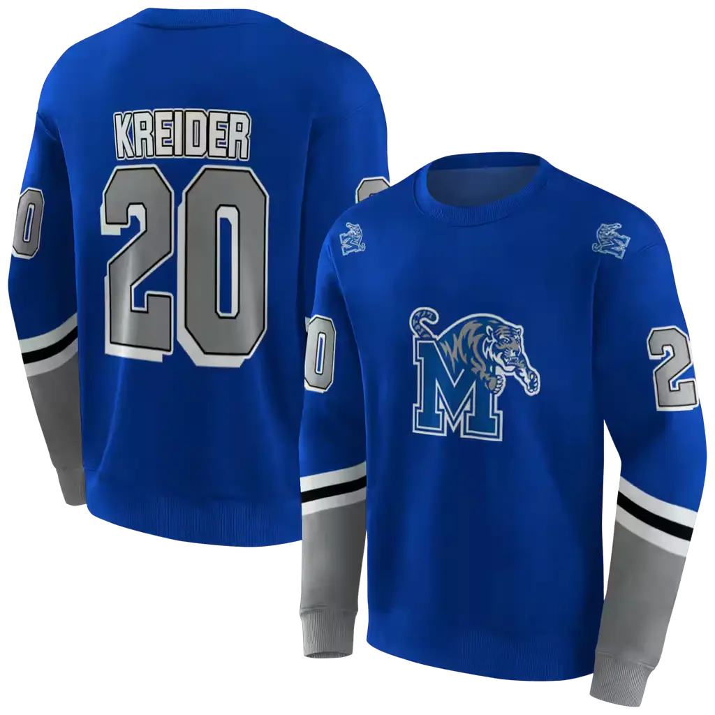 personalized memphis tigers striped sleeves blue hoodie premium grade personalized memphis tigers striped sleeves blue hoodie premium grade