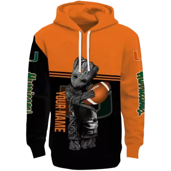 personalized miami hurricanes baby groot orange black hoodie best selling