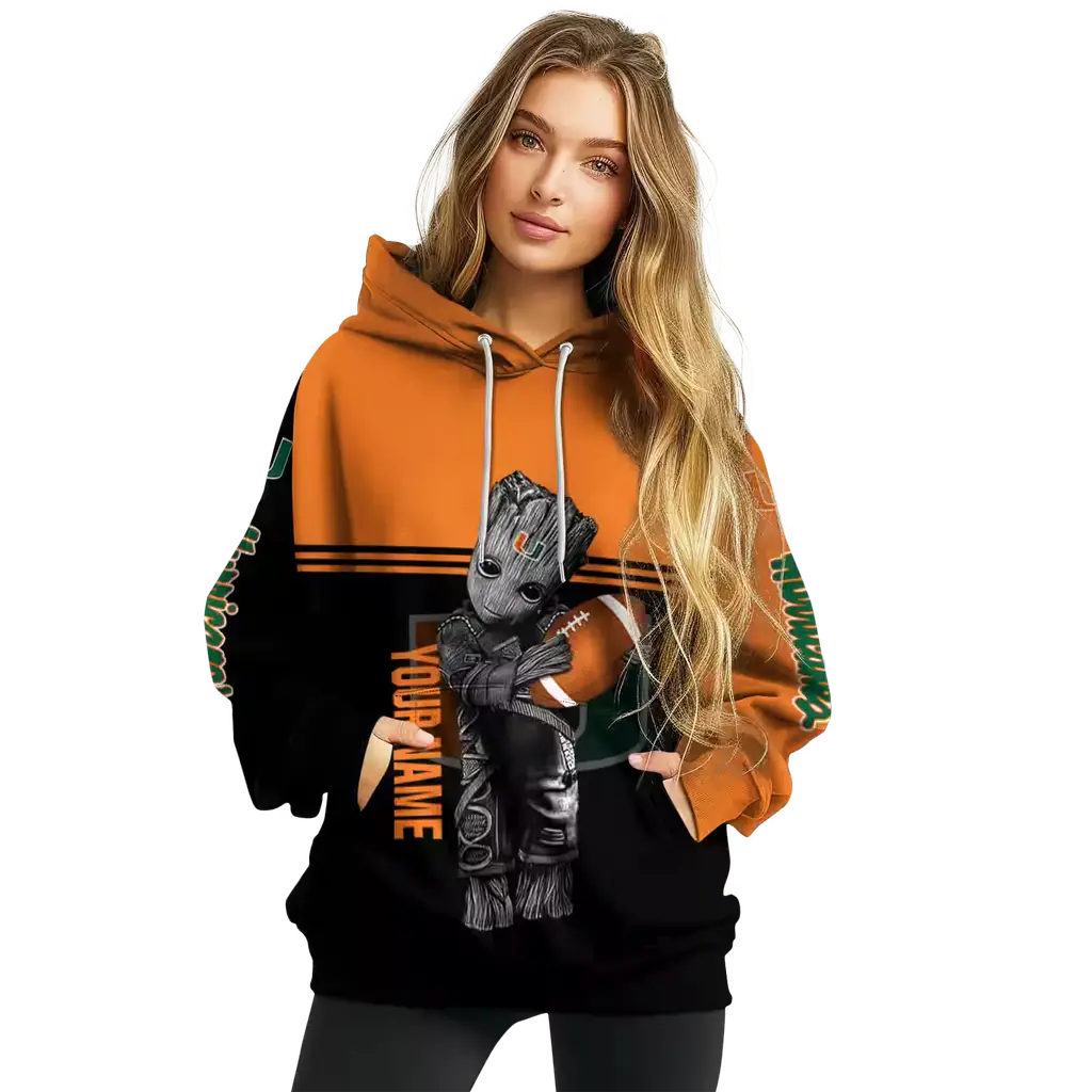 personalized miami hurricanes baby groot orange black hoodie high quality personalized miami hurricanes baby groot orange black hoodie high quality