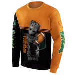 personalized miami hurricanes baby groot orange black hoodie best selling