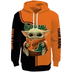 personalized miami hurricanes baby yoda orange black hoodie best selling