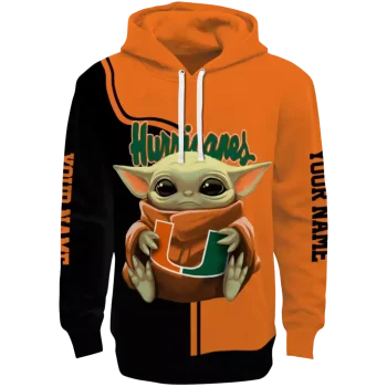 personalized miami hurricanes baby yoda orange black hoodie best selling