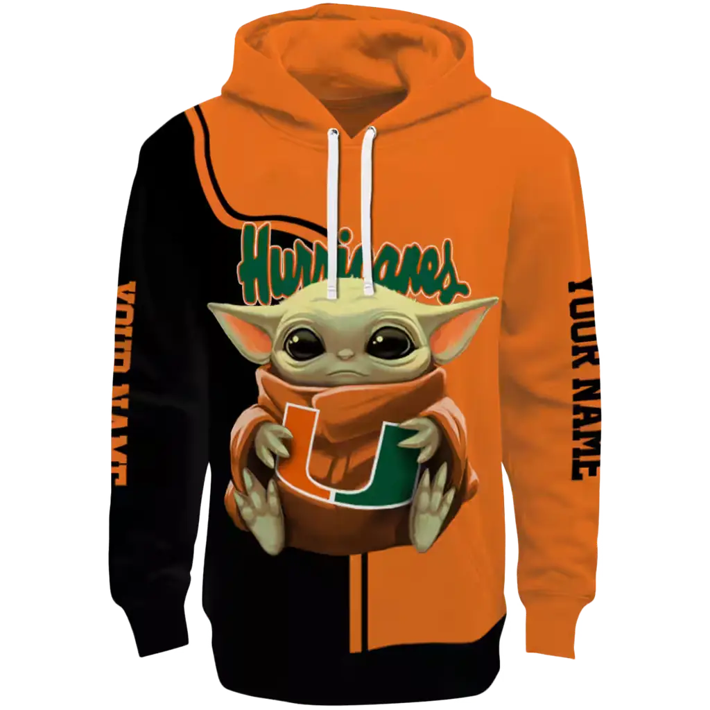 personalized miami hurricanes baby yoda orange black hoodie best selling personalized miami hurricanes baby yoda orange black hoodie best selling