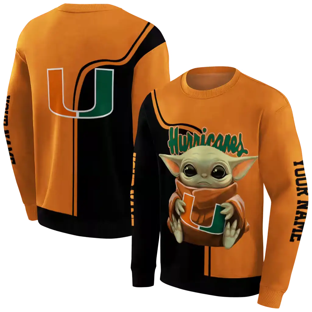 personalized miami hurricanes baby yoda orange black hoodie premium grade personalized miami hurricanes baby yoda orange black hoodie premium grade