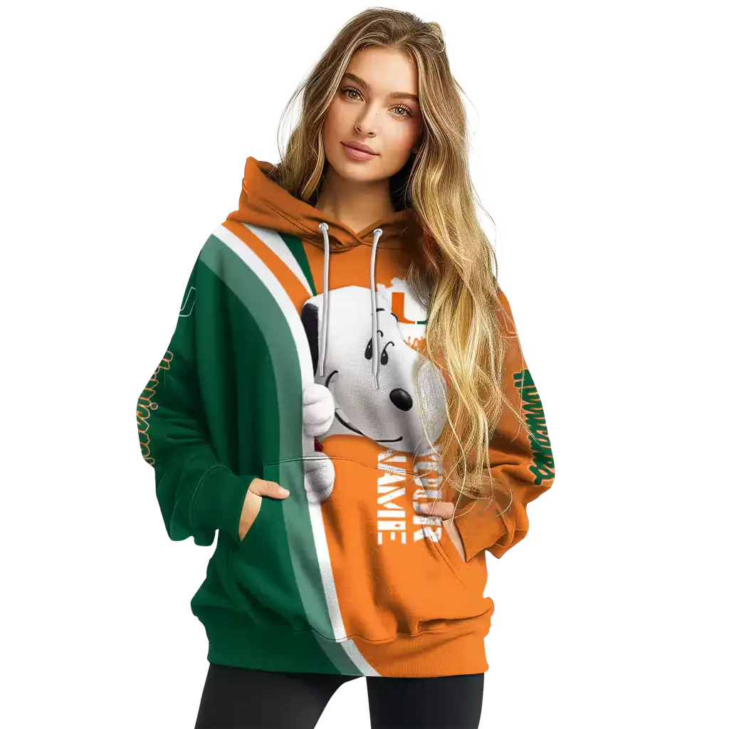 personalized miami hurricanes peeking snoopy orange hoodie high quality personalized miami hurricanes peeking snoopy orange hoodie high quality