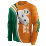 personalized miami hurricanes peeking snoopy orange hoodie best selling