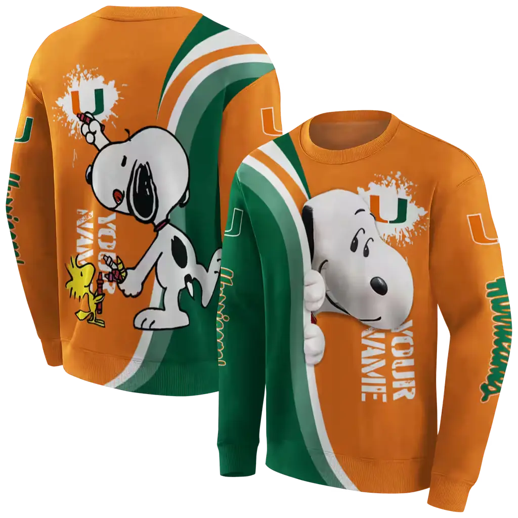 personalized miami hurricanes peeking snoopy orange hoodie premium grade personalized miami hurricanes peeking snoopy orange hoodie premium grade
