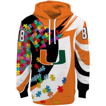 personalized miami hurricanes puzzle pieces orange hoodie best selling