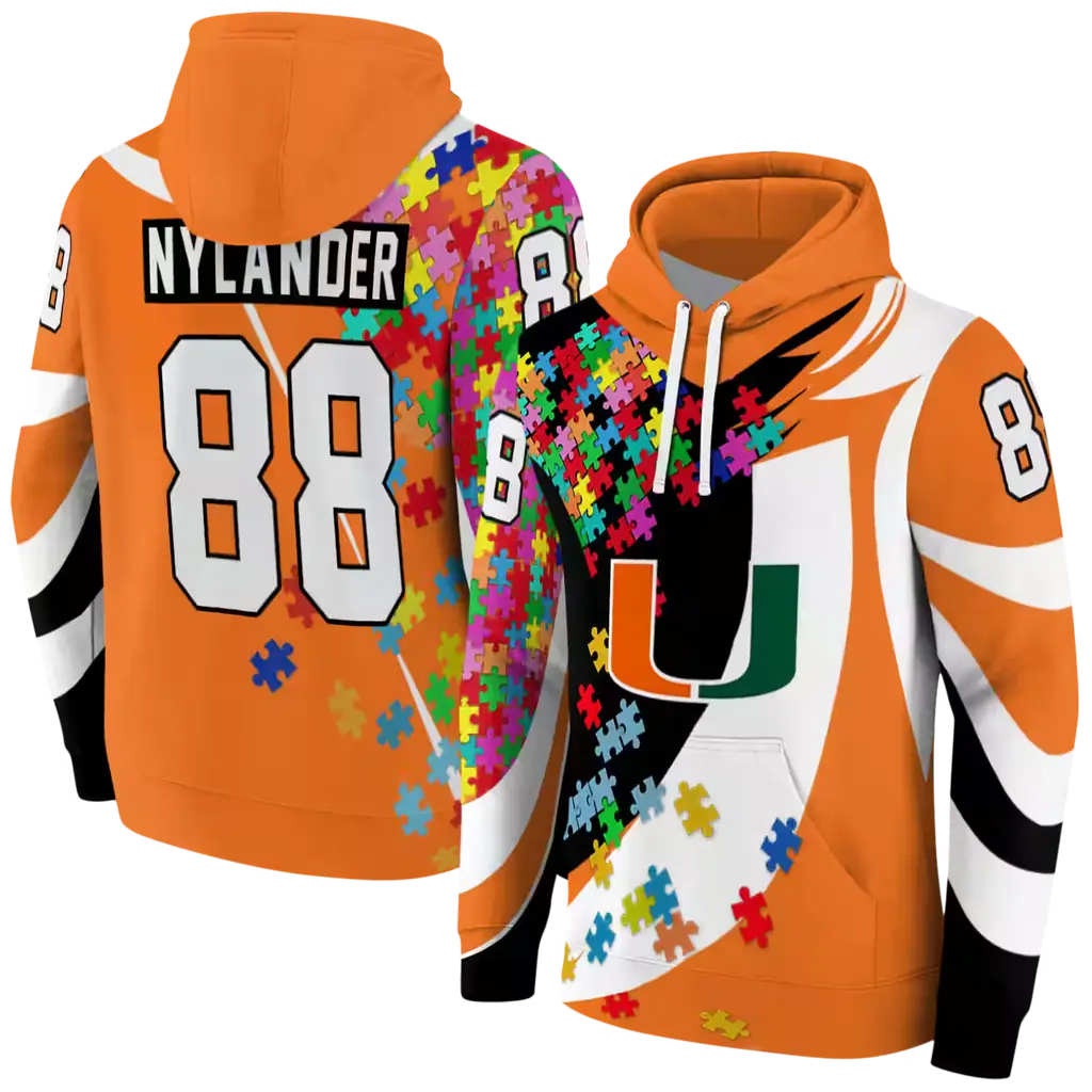 personalized miami hurricanes puzzle pieces orange hoodie fashion forward personalized miami hurricanes puzzle pieces orange hoodie fashion forward