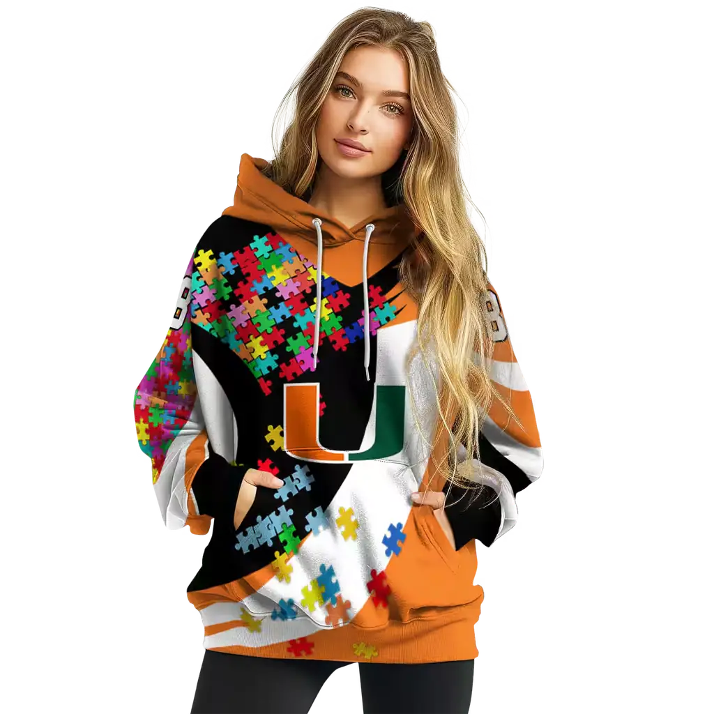 personalized miami hurricanes puzzle pieces orange hoodie high quality personalized miami hurricanes puzzle pieces orange hoodie high quality