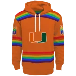 personalized miami hurricanes rainbow stripes orange hoodie best selling