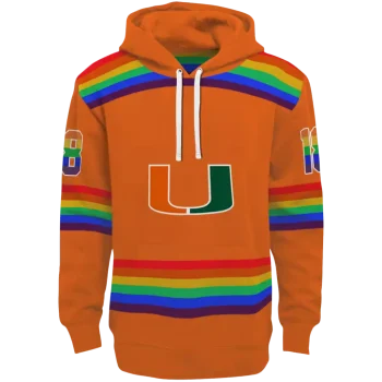 personalized miami hurricanes rainbow stripes orange hoodie best selling