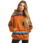 personalized miami hurricanes rainbow stripes orange hoodie best selling