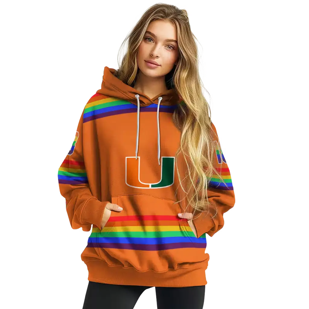 personalized miami hurricanes rainbow stripes orange hoodie high quality personalized miami hurricanes rainbow stripes orange hoodie high quality