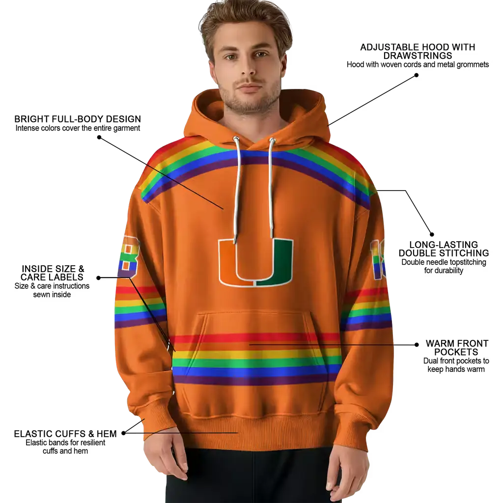 personalized miami hurricanes rainbow stripes orange hoodie latest model personalized miami hurricanes rainbow stripes orange hoodie latest model