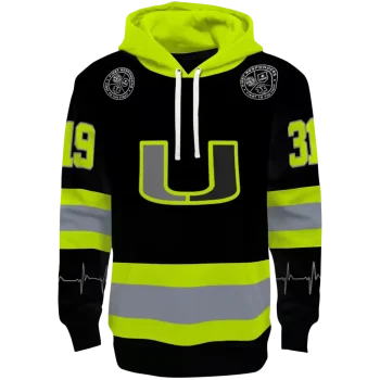 personalized miami hurricanes safety motif black neon green hoodie best selling