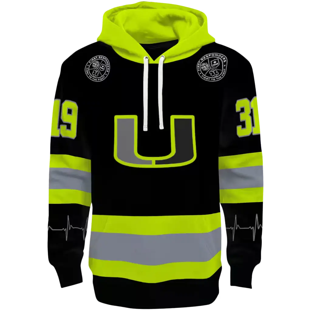 personalized miami hurricanes safety motif black neon green hoodie best selling personalized miami hurricanes safety motif black neon green hoodie best selling