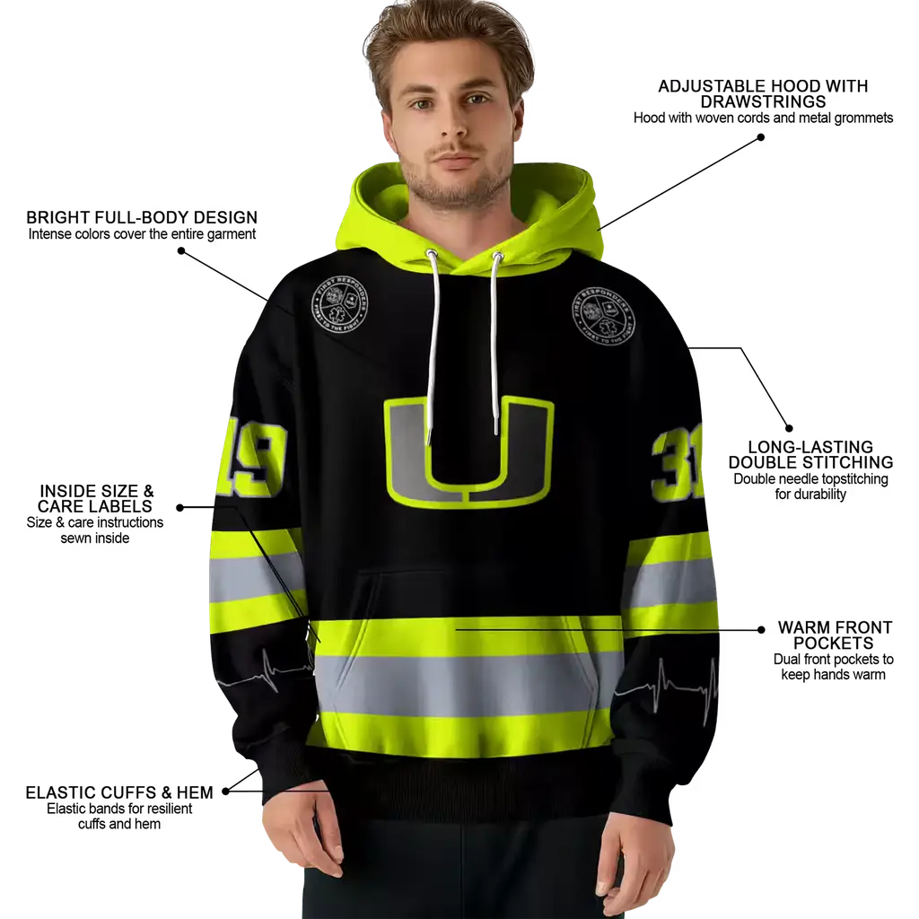 personalized miami hurricanes safety motif black neon green hoodie latest model personalized miami hurricanes safety motif black neon green hoodie latest model