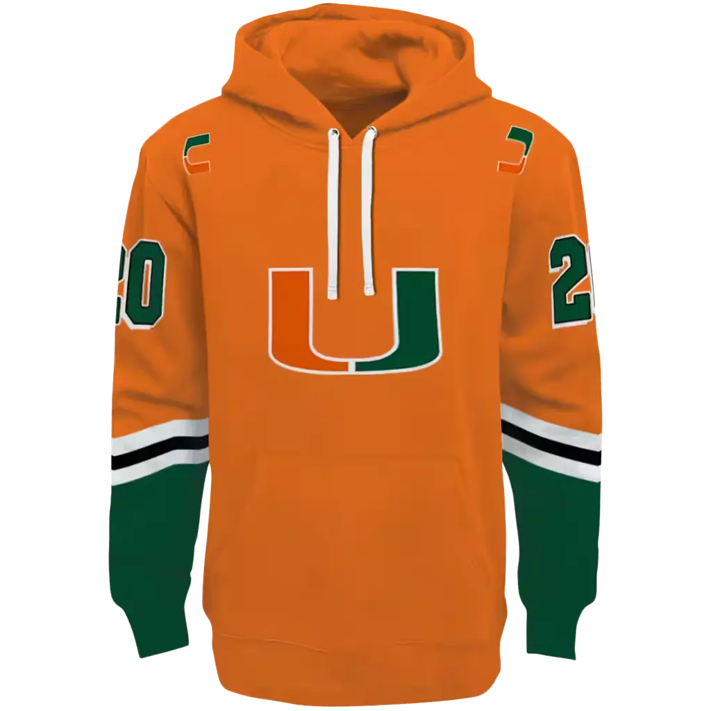 personalized miami hurricanes striped sleeves orange hoodie best selling personalized miami hurricanes striped sleeves orange hoodie best selling