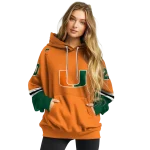 personalized miami hurricanes striped sleeves orange hoodie best selling