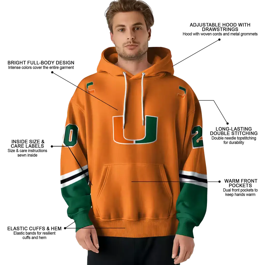 personalized miami hurricanes striped sleeves orange hoodie latest model personalized miami hurricanes striped sleeves orange hoodie latest model