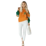 personalized miami hurricanes striped sleeves orange hoodie best selling