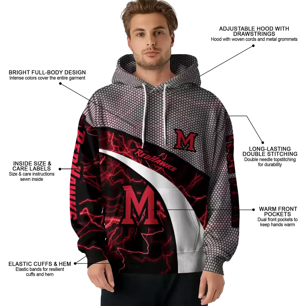 personalized miami redhawks hexagonal mesh red black gray hoodie latest model personalized miami redhawks hexagonal mesh red black gray hoodie latest model