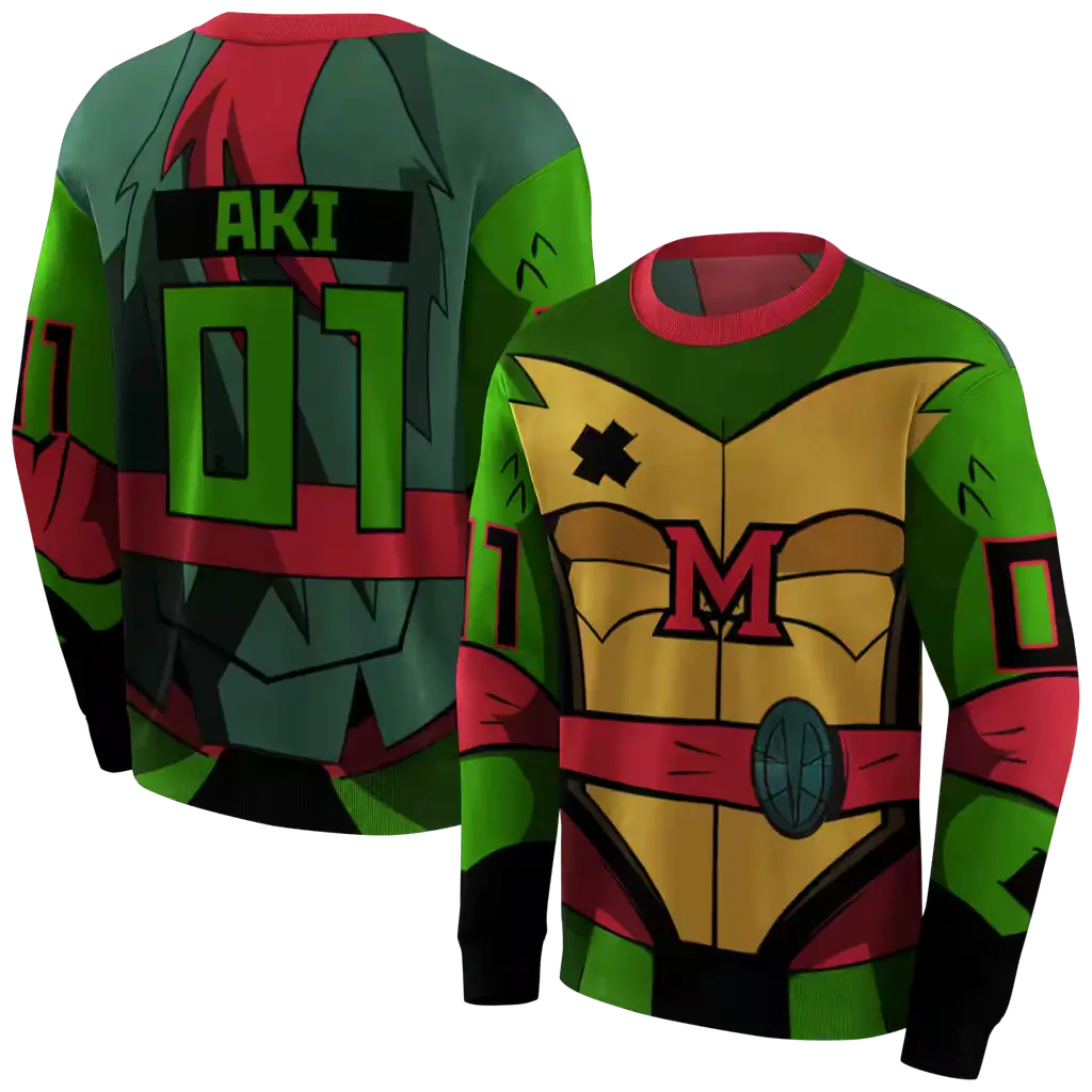 personalized miami redhawks superhero armor red green hoodie premium grade personalized miami redhawks superhero armor red green hoodie premium grade