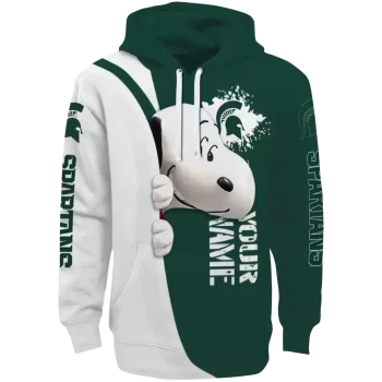 personalized michigan state spartans peeking snoopy green hoodie best selling