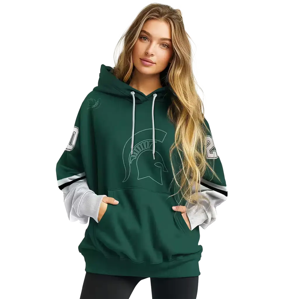personalized michigan state spartans striped sleeves green hoodie high quality personalized michigan state spartans striped sleeves green hoodie high quality
