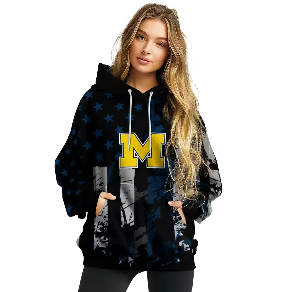personalized michigan wolverines distressed flag blue black hoodie high quality personalized michigan wolverines distressed flag blue black hoodie high quality
