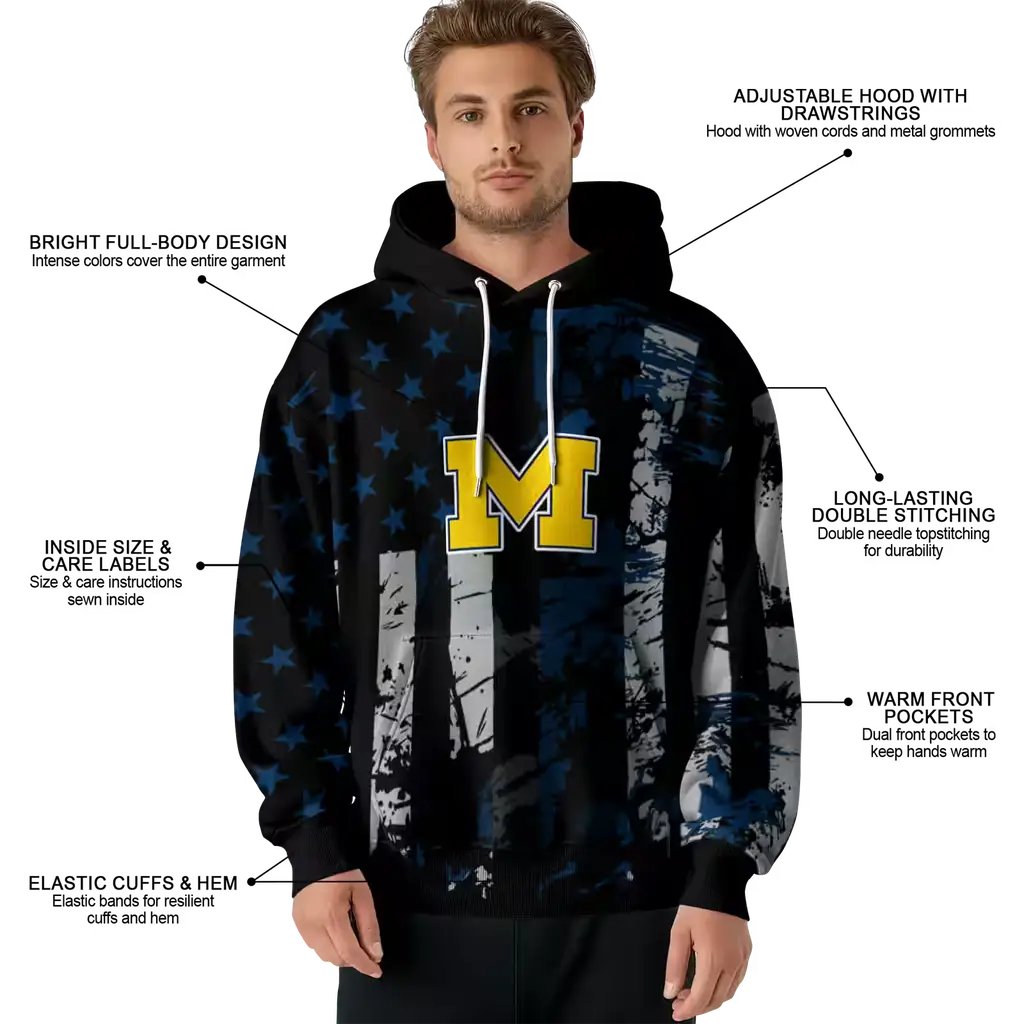 personalized michigan wolverines distressed flag blue black hoodie latest model personalized michigan wolverines distressed flag blue black hoodie latest model