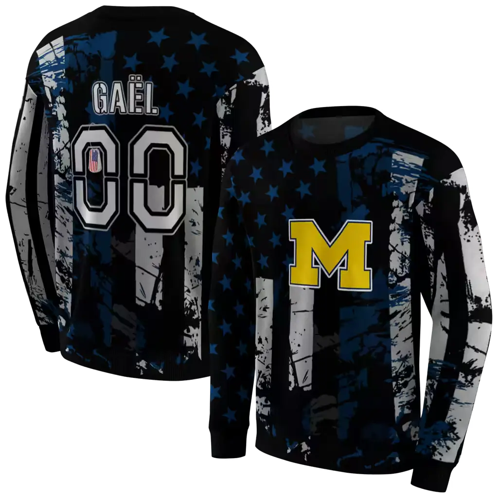 personalized michigan wolverines distressed flag blue black hoodie premium grade personalized michigan wolverines distressed flag blue black hoodie premium grade