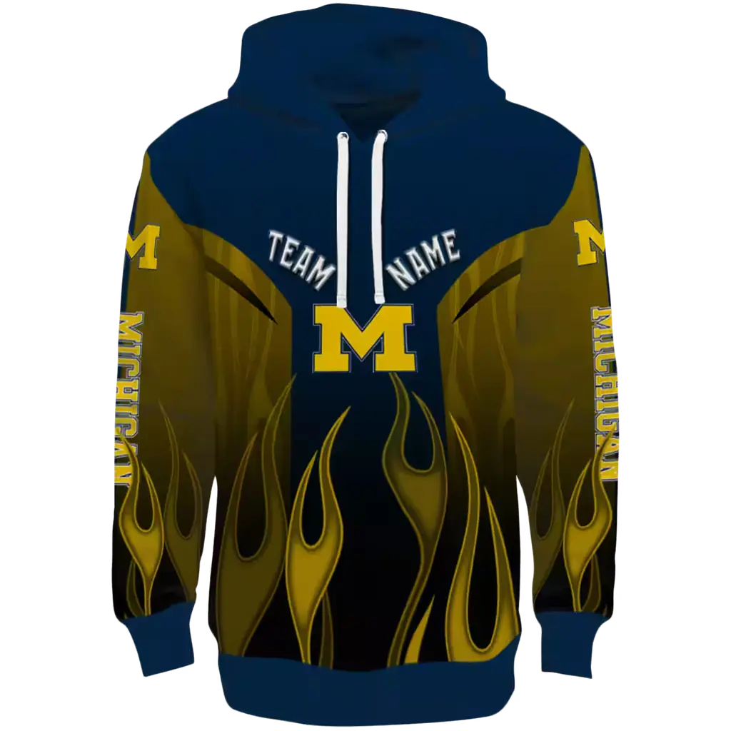 personalized michigan wolverines flame design blue hoodie best selling personalized michigan wolverines flame design blue hoodie best selling