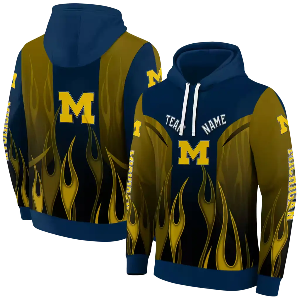 personalized michigan wolverines flame design blue hoodie fashion forward personalized michigan wolverines flame design blue hoodie fashion forward