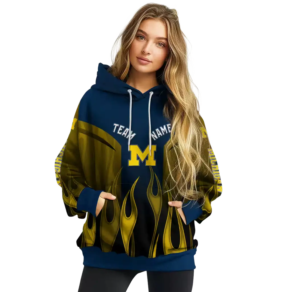 personalized michigan wolverines flame design blue hoodie high quality personalized michigan wolverines flame design blue hoodie high quality
