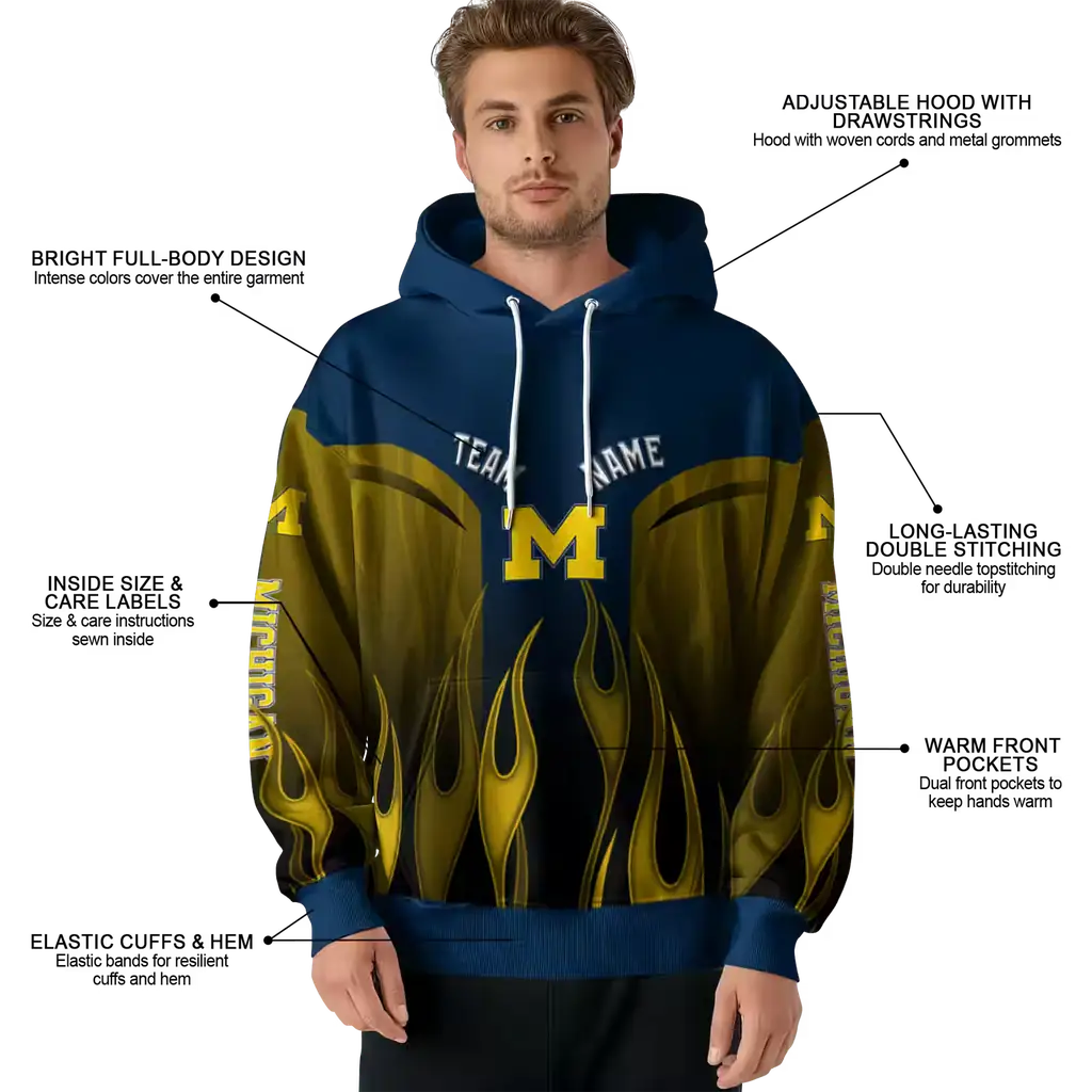 personalized michigan wolverines flame design blue hoodie latest model personalized michigan wolverines flame design blue hoodie latest model