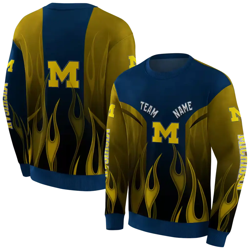 personalized michigan wolverines flame design blue hoodie premium grade personalized michigan wolverines flame design blue hoodie premium grade