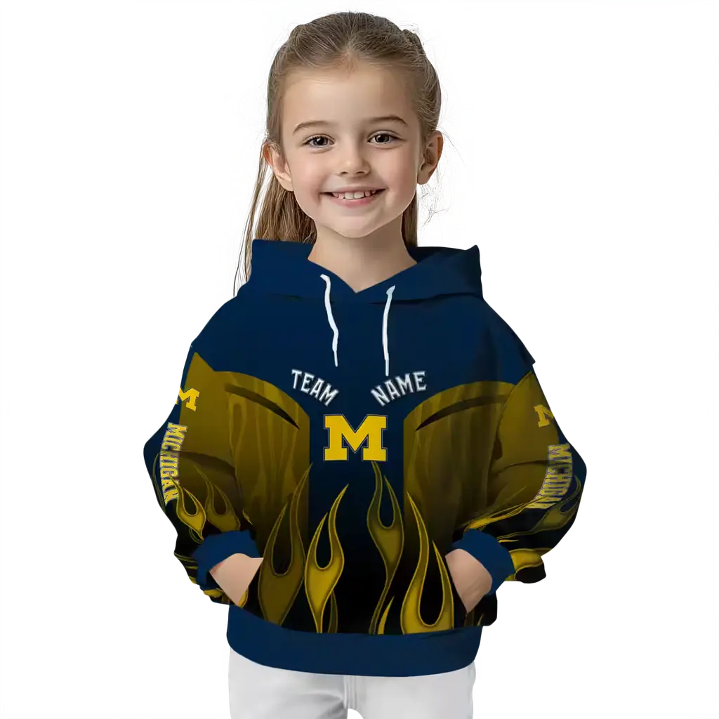 personalized michigan wolverines flame design blue hoodie top rated personalized michigan wolverines flame design blue hoodie top rated