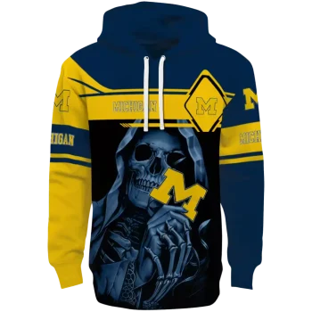 personalized michigan wolverines grim reaper blue black hoodie best selling
