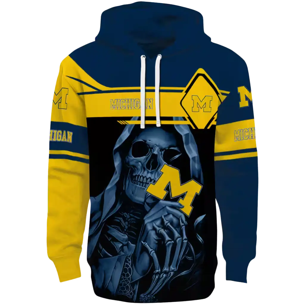 personalized michigan wolverines grim reaper blue black hoodie best selling personalized michigan wolverines grim reaper blue black hoodie best selling