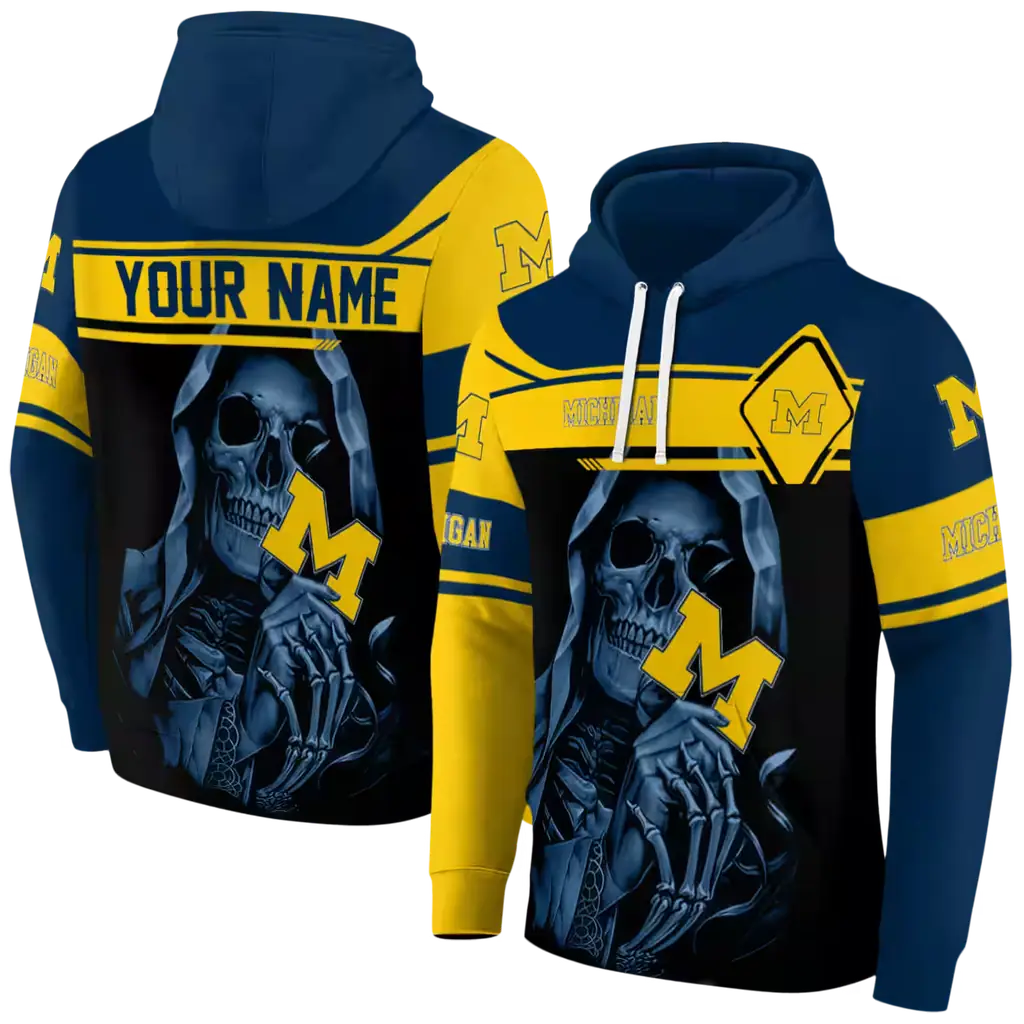 personalized michigan wolverines grim reaper blue black hoodie fashion forward personalized michigan wolverines grim reaper blue black hoodie fashion forward