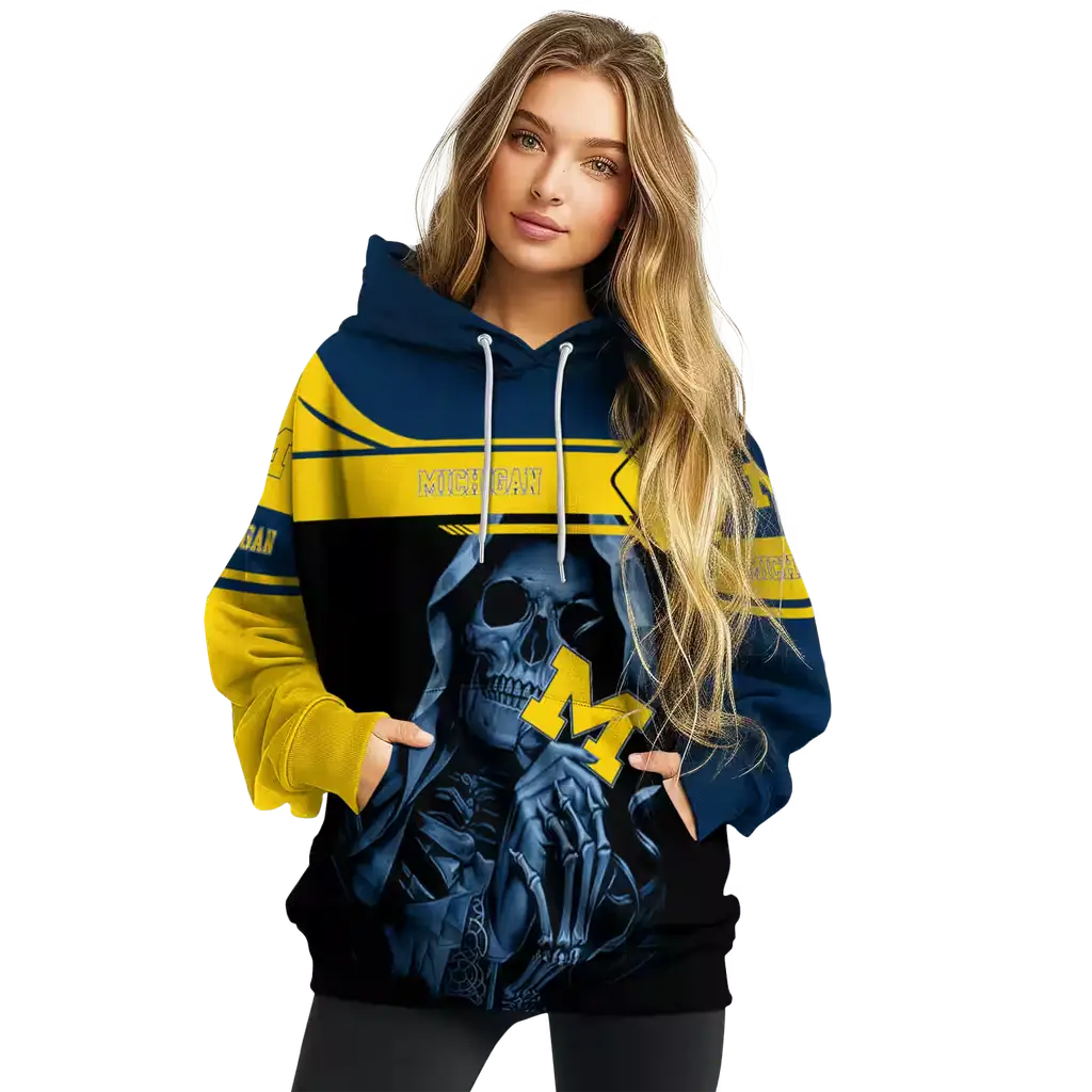 personalized michigan wolverines grim reaper blue black hoodie high quality personalized michigan wolverines grim reaper blue black hoodie high quality
