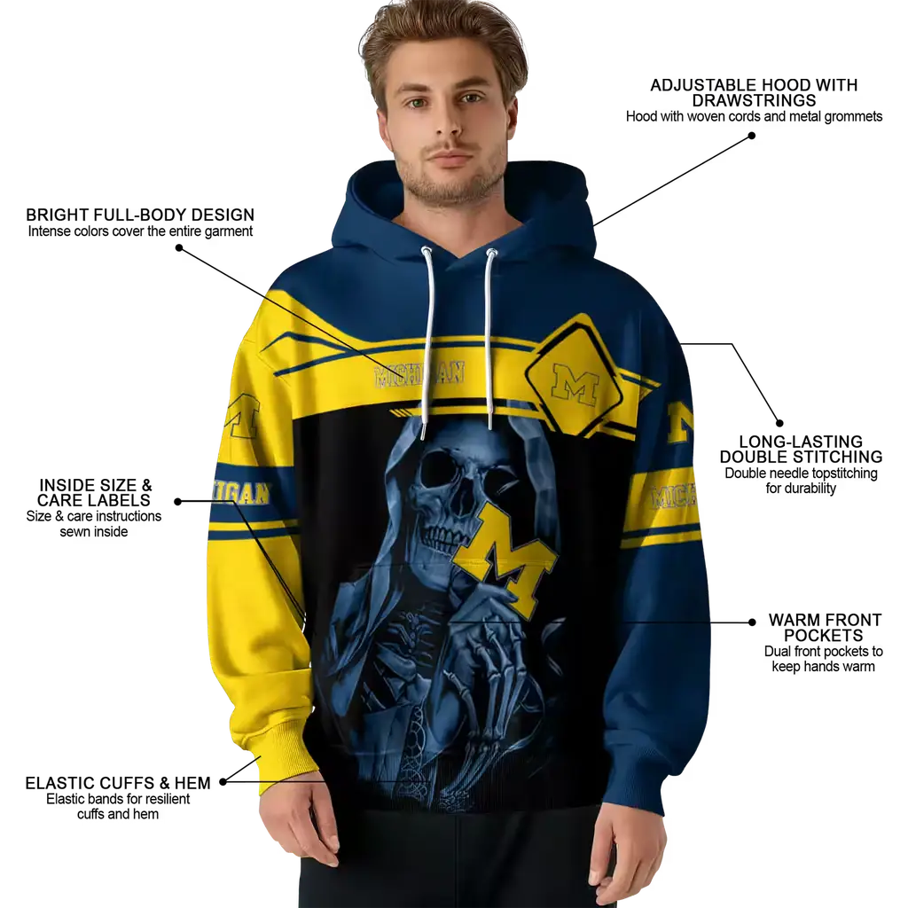 personalized michigan wolverines grim reaper blue black hoodie latest model personalized michigan wolverines grim reaper blue black hoodie latest model