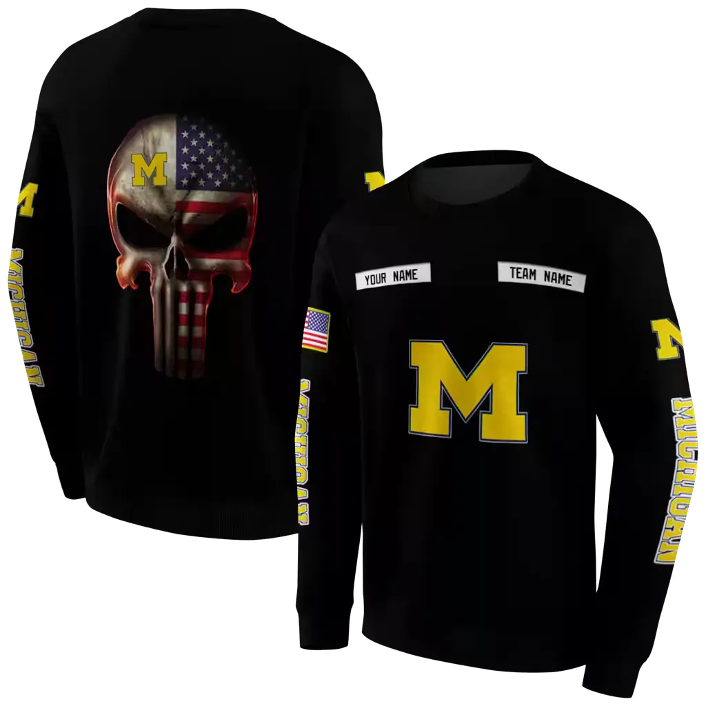 personalized michigan wolverines punisher skull black hoodie premium grade personalized michigan wolverines punisher skull black hoodie premium grade