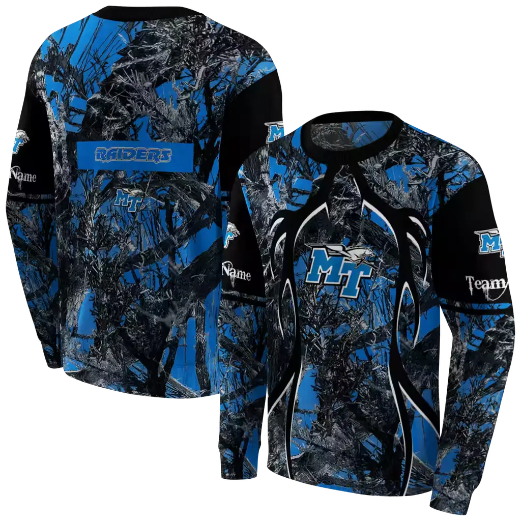 personalized middle tennessee blue raiders hunting theme blue black hoodie premium grade personalized middle tennessee blue raiders hunting theme blue black hoodie premium grade