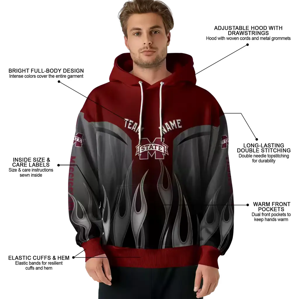 personalized mississippi state bulldogs flame design maroon hoodie latest model personalized mississippi state bulldogs flame design maroon hoodie latest model