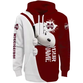personalized mississippi state bulldogs peeking snoopy maroon hoodie best selling